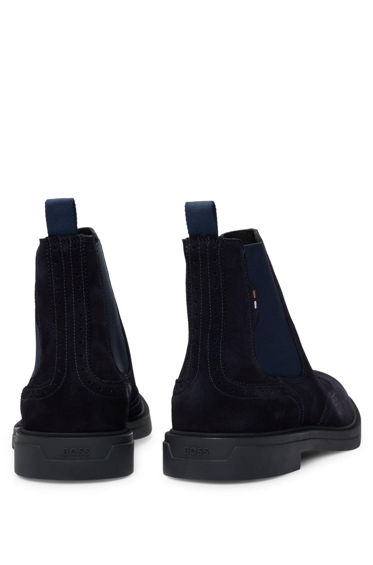 Suede Chelsea boots with brogue details, Dark Blue