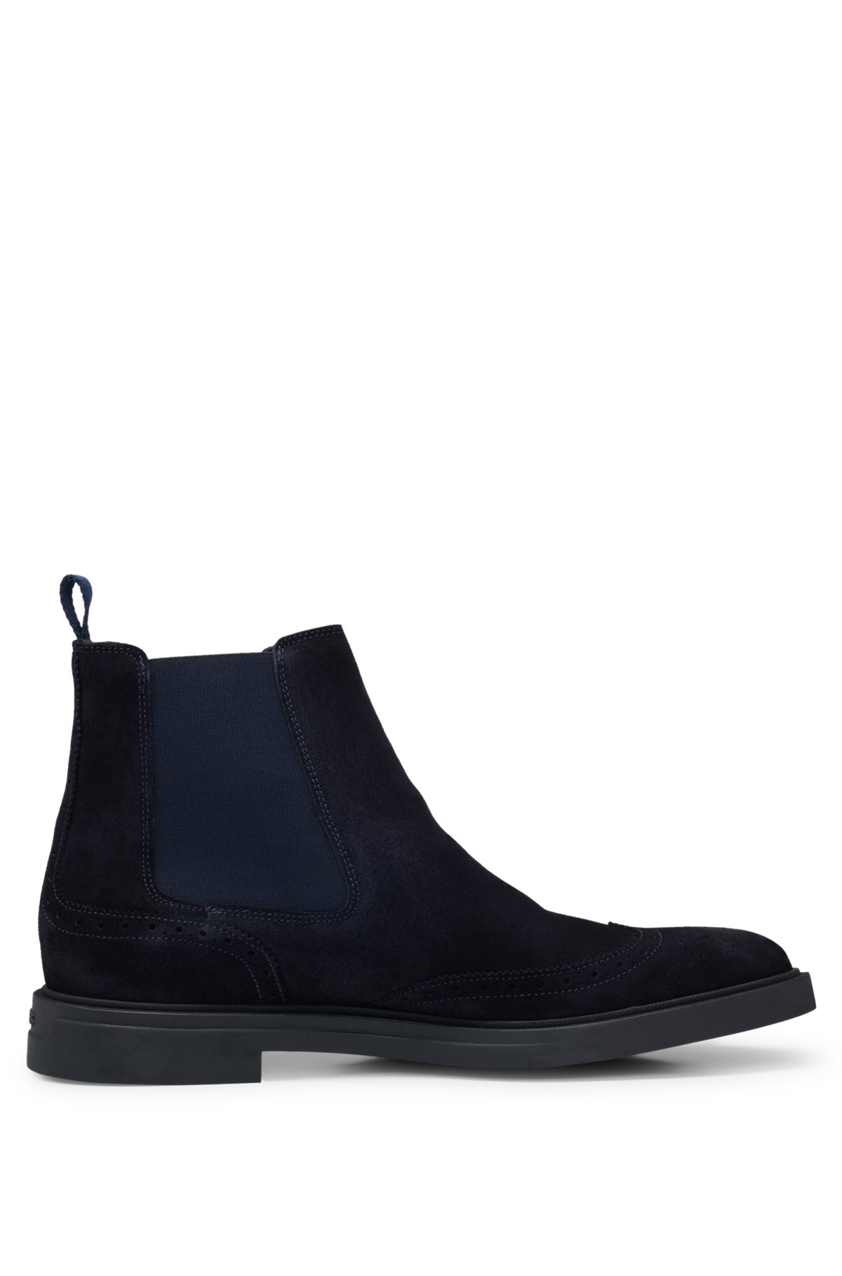 Suede Chelsea boots with brogue details, Dark Blue