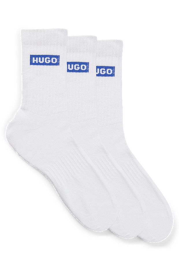 Three-pack of short socks with blue logos, White