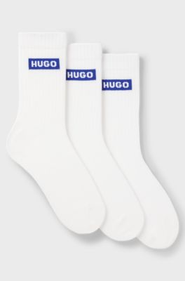 Three-pack of short socks with blue logos, White