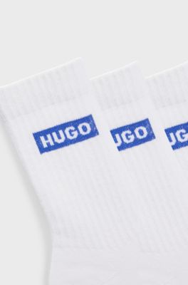 Three-pack of short socks with blue logos, White