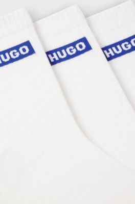 Three-pack of short socks with blue logos, White