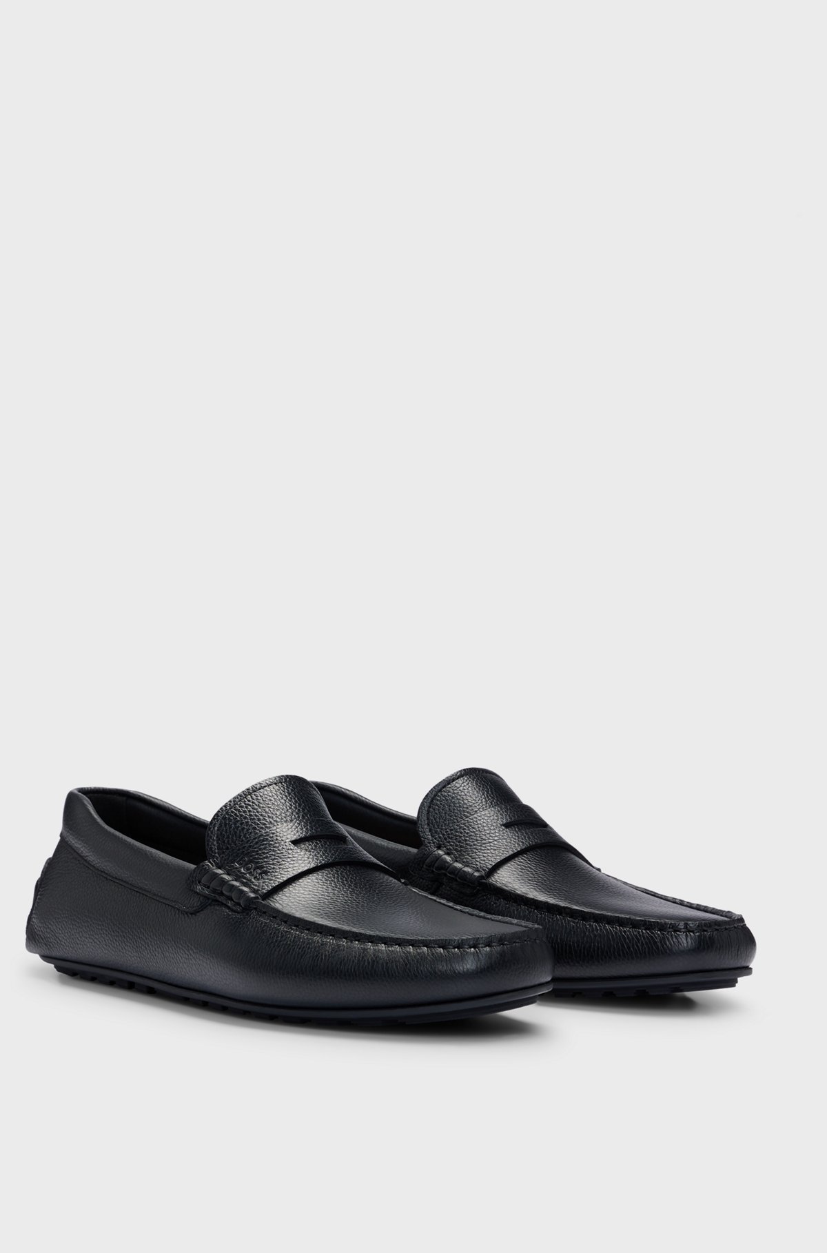 BOSS - Grained-leather driver moccasins with logo strap - Black BOSS - Grained-leather driver moccasins with logo strap - Black