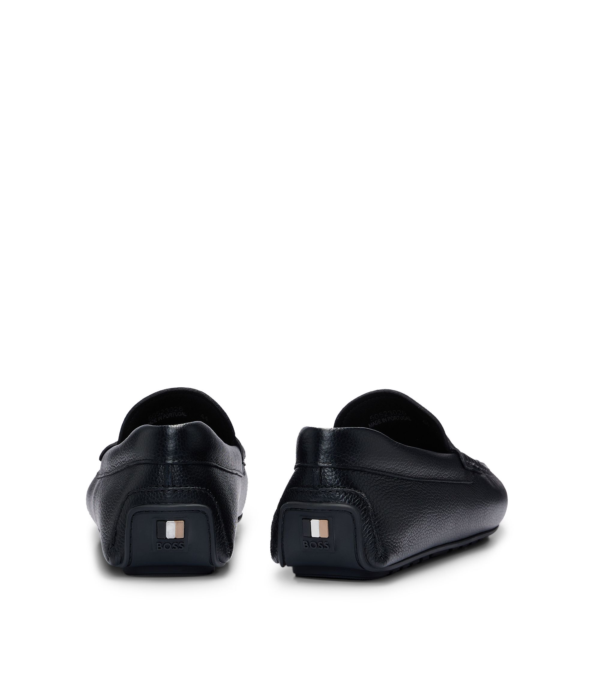 BOSS - Grained-leather driver moccasins with logo strap - Black BOSS - Grained-leather driver moccasins with logo strap - Black