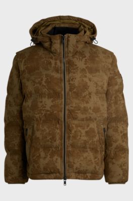 Water-repellent jacket with detachable hood and sleeves, Brown