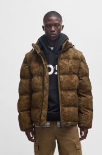 Water-repellent jacket with detachable hood and sleeves, Brown