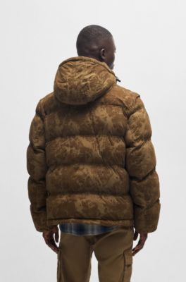 Water-repellent jacket with detachable hood and sleeves, Brown