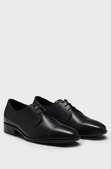 Derby shoes in smooth and printed leather, Black