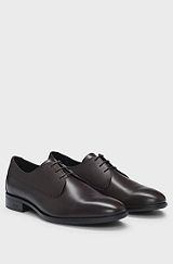 Derby shoes in smooth and printed leather, Dark Brown