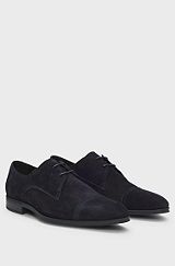 Derby shoes in suede with cap toe, Dark Blue