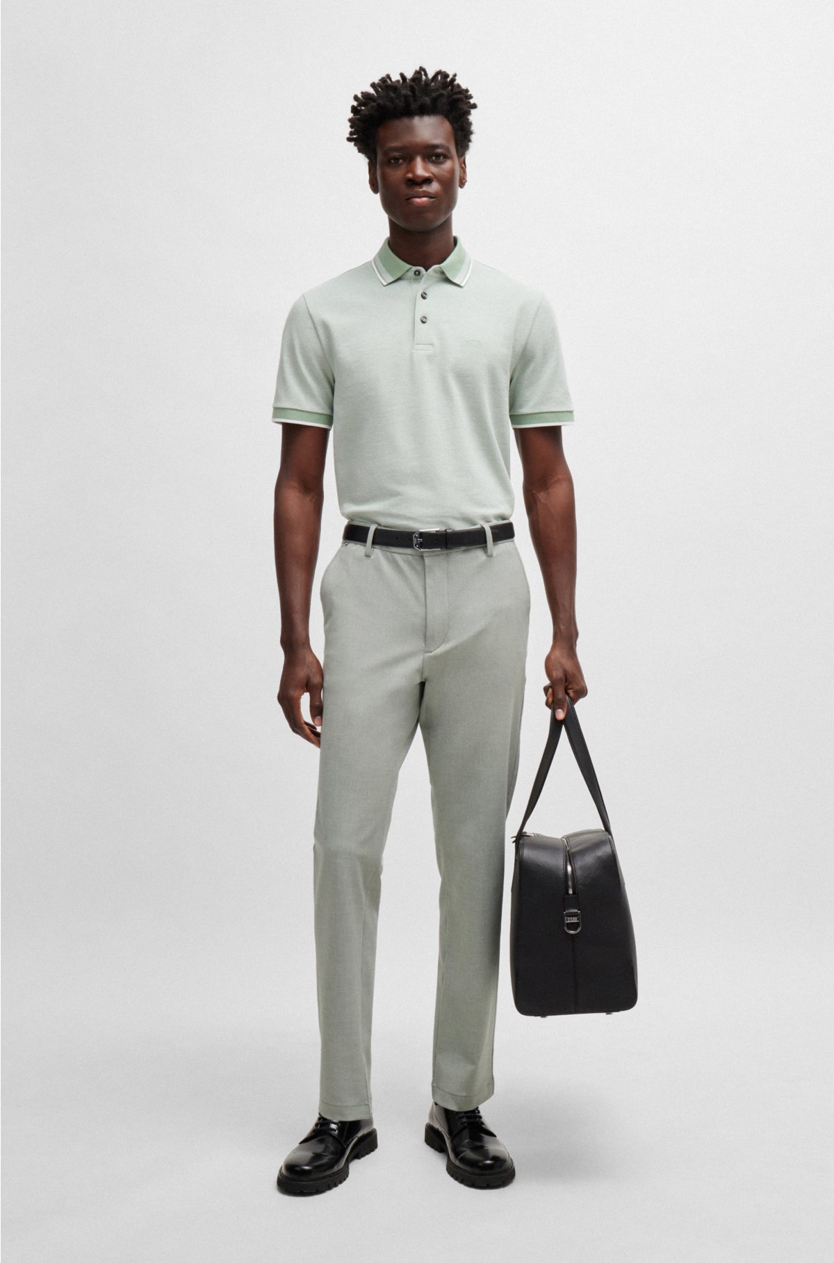 Regular-fit trousers in melange stretch panama, Light Green