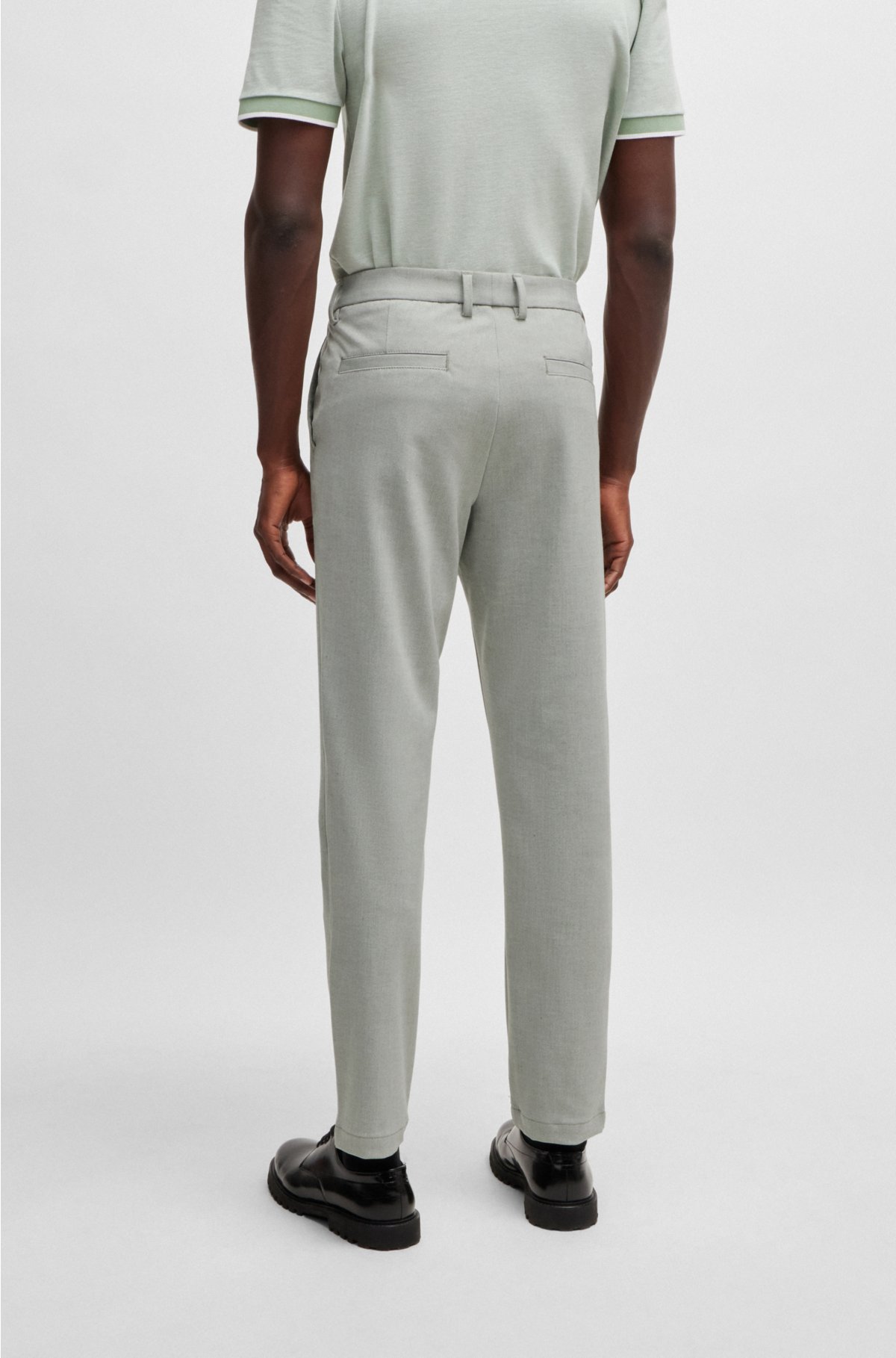 Regular-fit trousers in melange stretch panama, Light Green