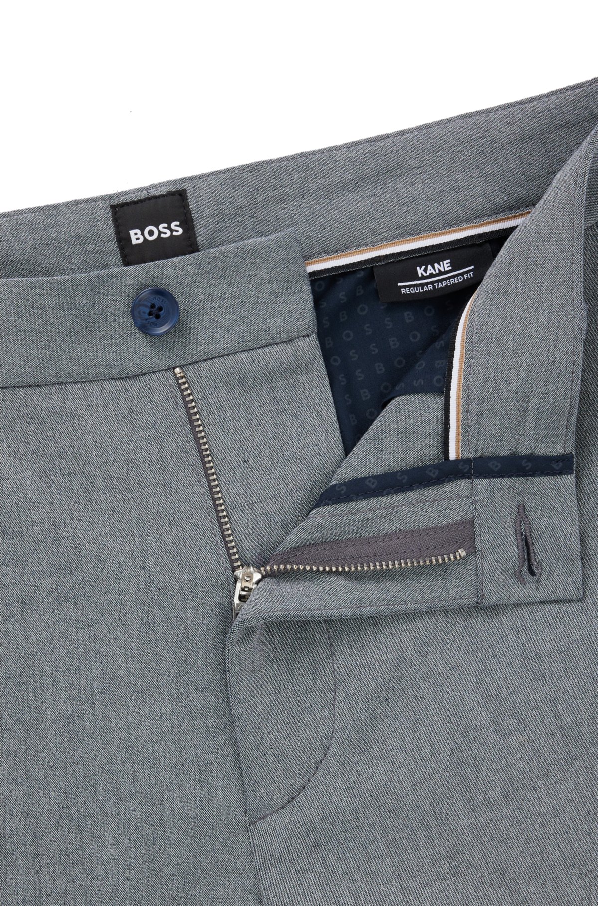 Regular-fit trousers in melange stretch panama, Dark Blue