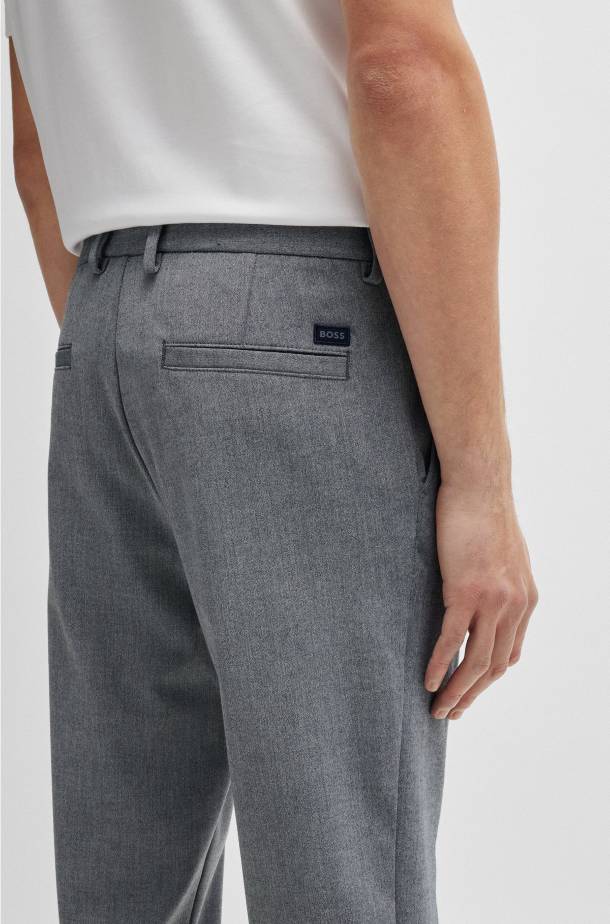 Regular-fit trousers in melange stretch panama, Dark Blue
