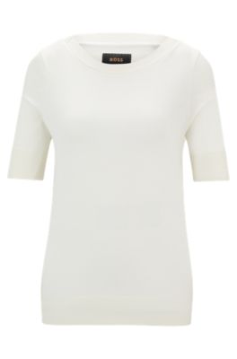 Short-sleeved top in a silk blend, White