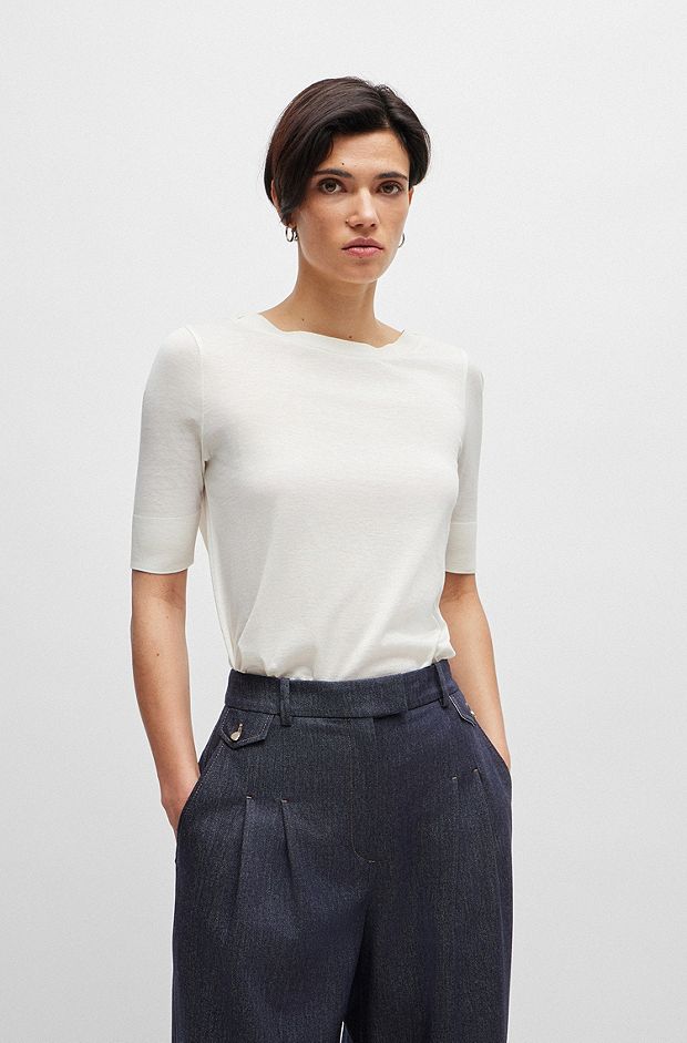 Short-sleeved top in a silk blend, White