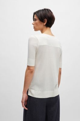 Short-sleeved top in a silk blend, White
