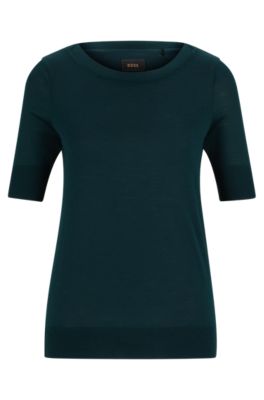 Short-sleeved top in a silk blend, Dark Green