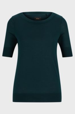 Short-sleeved top in a silk blend, Dark Green