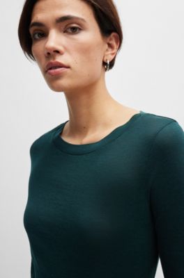 Short-sleeved top in a silk blend, Dark Green