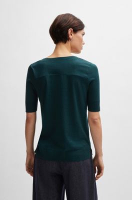 Short-sleeved top in a silk blend, Dark Green