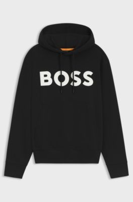 Relaxed-fit hoodie in cotton terry with large logo, Black