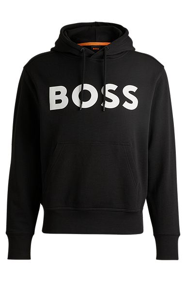 Cotton-terry relaxed-fit hoodie with contrast logo, Black