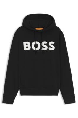 Hugo Boss Cotton-terry Relaxed-fit Hoodie With Contrast Logo In Black