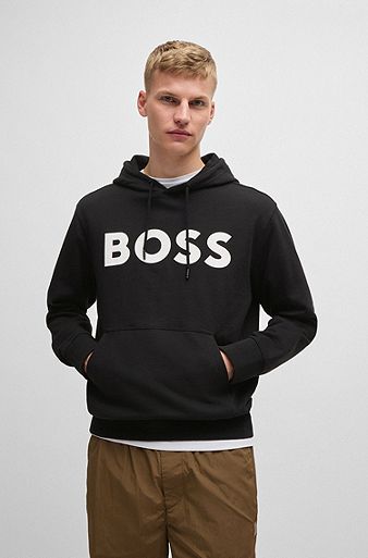 Cotton-terry relaxed-fit hoodie with contrast logo, Black