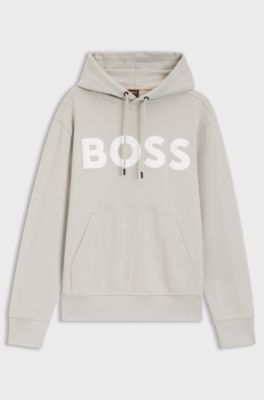 Relaxed-fit hoodie in cotton terry with large logo, Light Grey