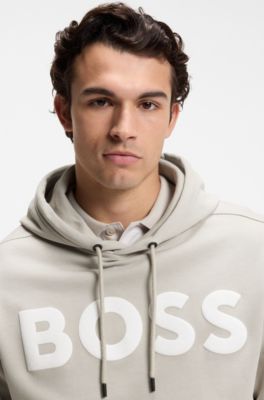 Felpa con cappuccio in terry di cotone con logo oversize, Grigio chiaro