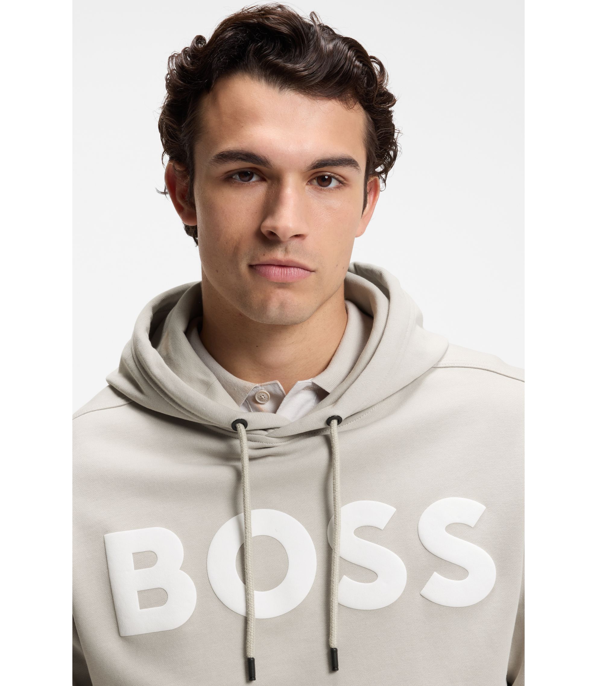 BOSS - コットンテリー フーディ オーバーサイズロゴ - ライトグレー