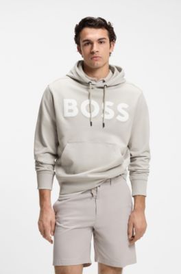 Felpa con cappuccio in terry di cotone con logo oversize, Grigio chiaro