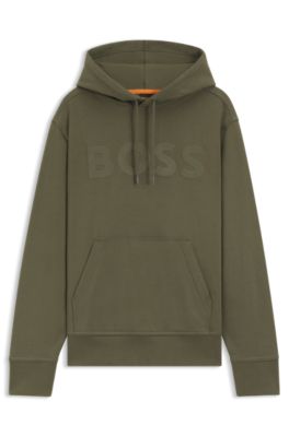Relaxed-fit hoodie in cotton terry with large logo, Olive