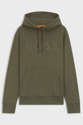 Hoodie i terry-bomull med stor logga, Oliv