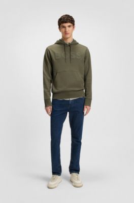 Hoodie i terry-bomull med stor logga, Oliv