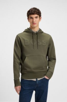 Hoodie i terry-bomull med stor logga, Oliv