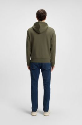 Hoodie i terry-bomull med stor logga, Oliv