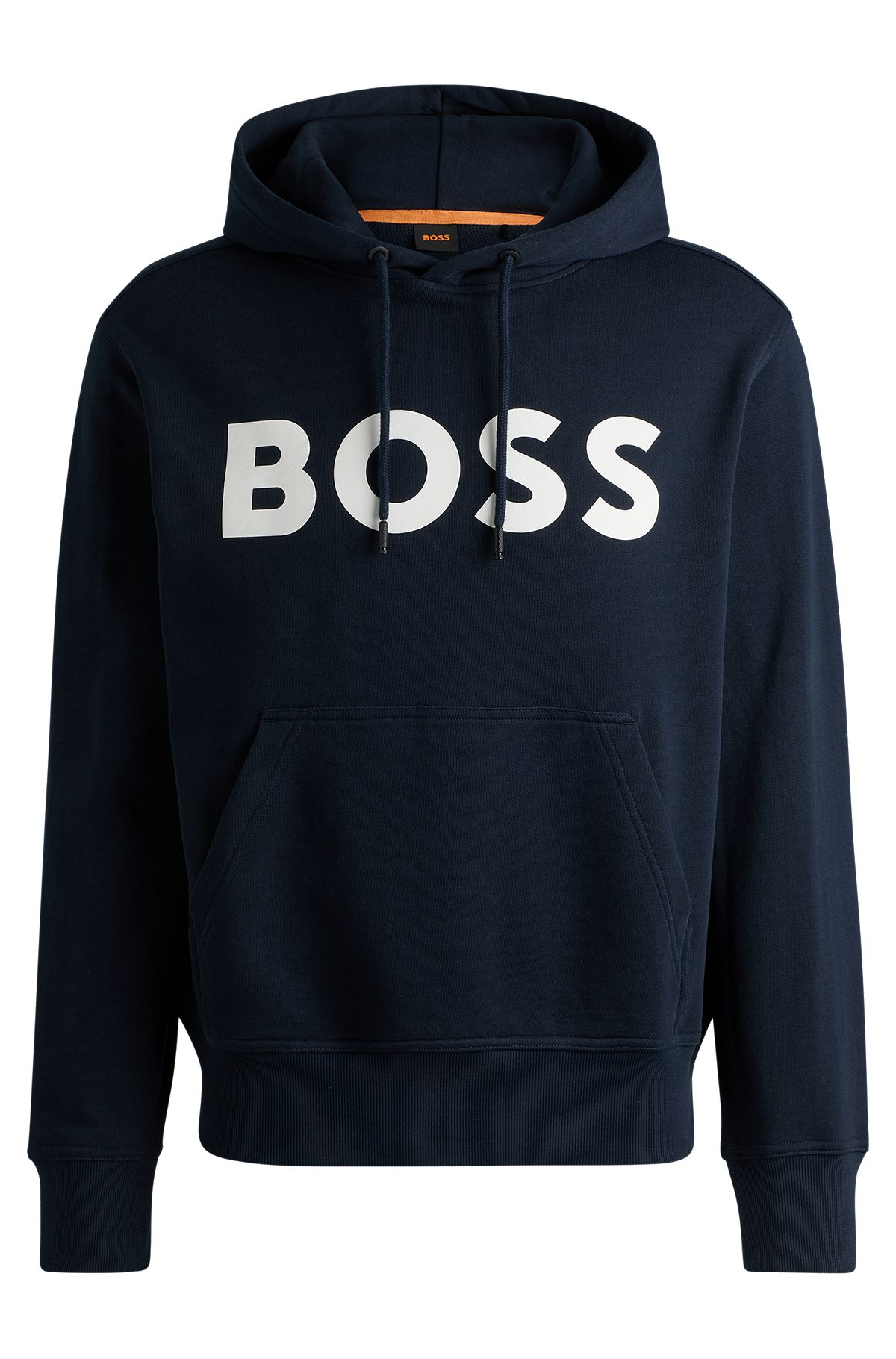 Cotton-terry relaxed-fit hoodie with contrast logo, Dark Blue