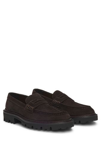 Suede loafers with penny trim, Dark Brown