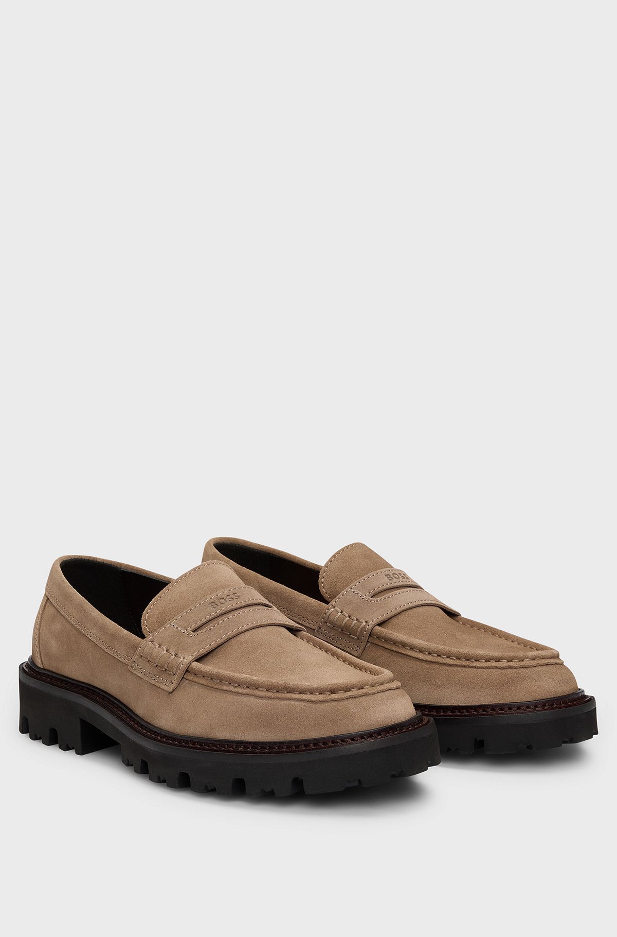 Suede loafers with penny trim, Light Beige