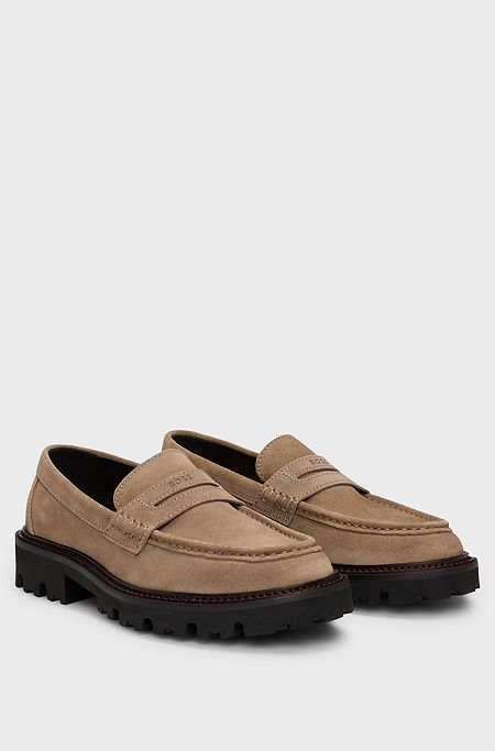 Suede loafers with penny trim, Light Beige
