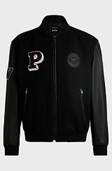 Porsche x BOSS wool-blend jacket with leather sleeves, Black