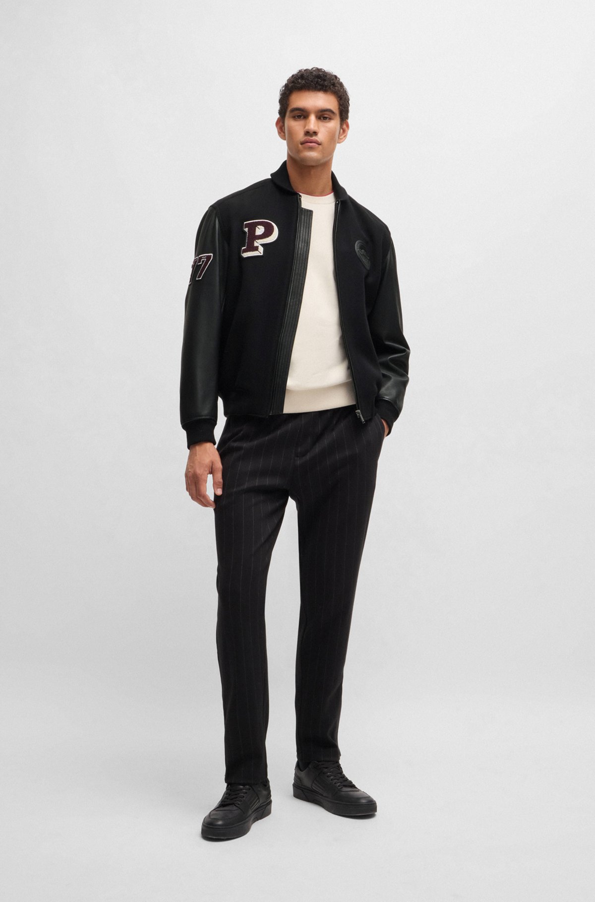 BOSS - Porsche x BOSS wool-blend jacket with leather sleeves BOSS - Porsche x BOSS wool-blend jacket with leather sleeves
