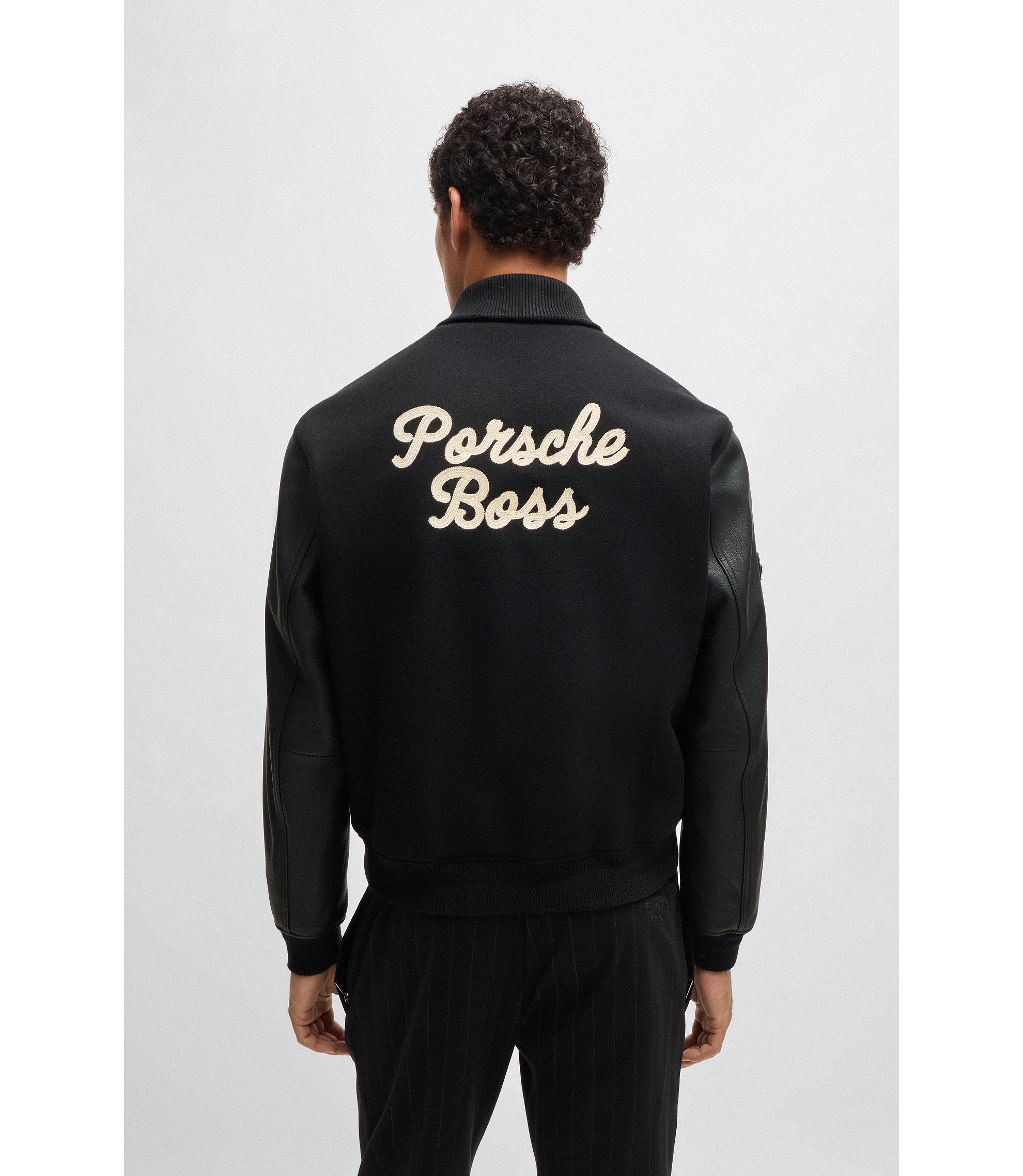 BOSS - Porsche x BOSS wool-blend jacket with leather sleeves BOSS - Porsche x BOSS wool-blend jacket with leather sleeves