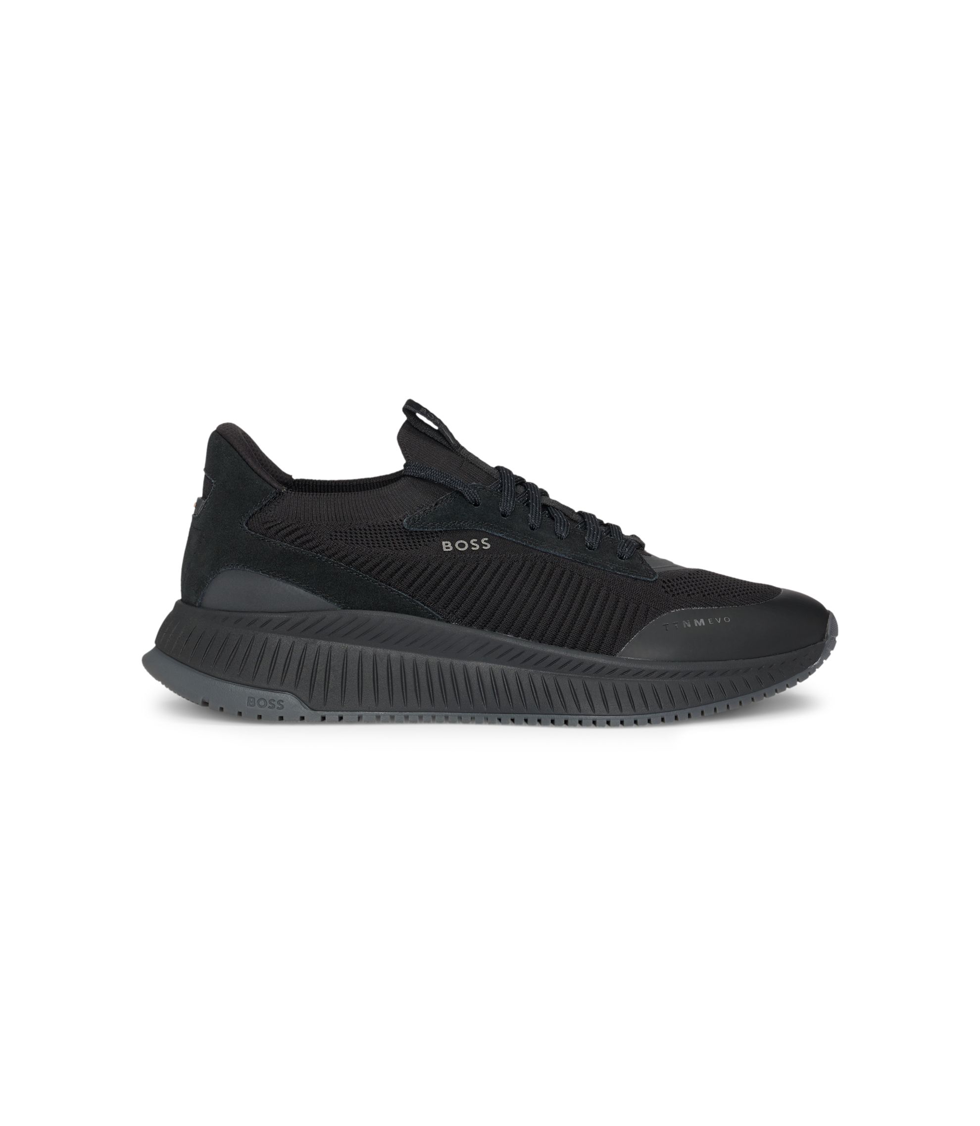 BOSS - TTNM EVO trainers with knitted uppers and suede trims - Black