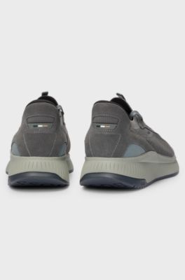 Baskets TTNM EVO avec tige en maille et finitions en cuir su&eacute;d&eacute;, Gris sombre