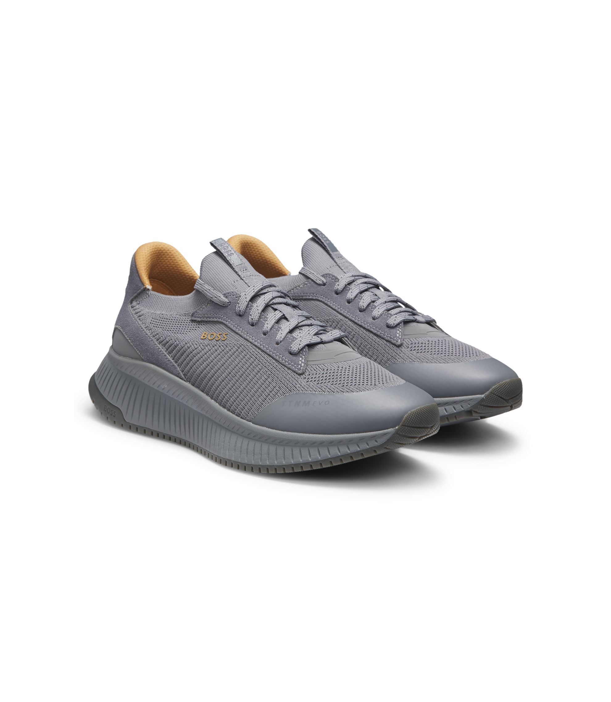 BOSS - TTNM EVO trainers with knitted uppers and suede trims - Grey