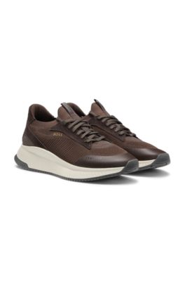 TTNM EVO trainers with knitted uppers and suede trims, Dark Brown