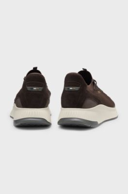 TTNM EVO-sneakers med strikket overflade og ruskindsdetaljer, M&oslash;rkebrun